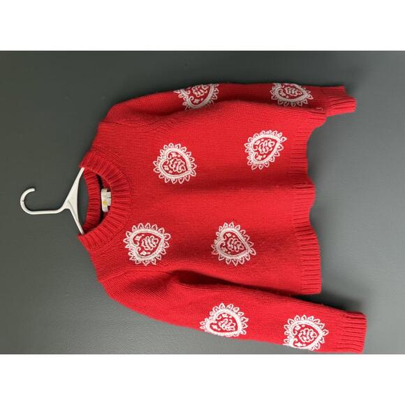 Boden Sweaters - Boden Red Knit Sweater with White Embroidered Hearts, Size Small
